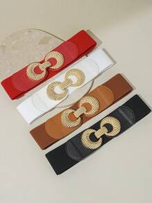 Golden Pair Women Chic Buckle Girdle Belt - Elastic Waistband For Casual Versatility - Fashion-Forward Dress Accessory - Multicolor - View 1
