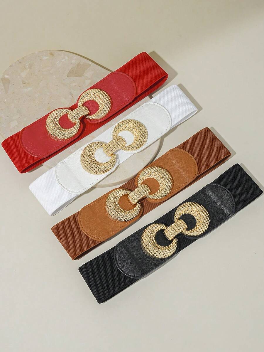 Golden Pair Women Chic Buckle Girdle Belt - Elastic Waistband For Casual Versatility - Fashion-Forward Dress Accessory - Multicolor - View 1
