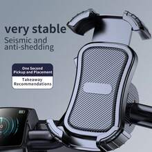 1 件车载手机支架摩托车手机支架电动自行车车把导航手机支架兼容 iPhone、Android 和其他手机设备 - 黑色 - 查看 1