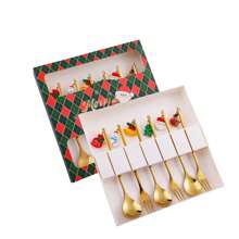 6 Stück Weihnachts-Essbesteck-Set Gabel & Löffel Geschirr für Heim-Partys, Heimdekoration, Schulstart