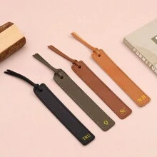 Customized Letters 1pc PU Leather Students Square Shape Bookmark DIY English Letters Notebooks Markers Men Women Cultural And Creative Products Mini Portable Page Dividers - Brown - View 2
