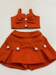 Roma Shorts, Skirt And Crop Top Set - 橘色 - 查看 2