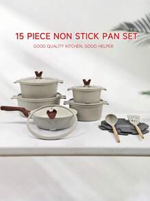 2-15 Stücke Neues Modell Anti-Verbrüh-Antihaftpfanne aus Aluminium-Topf-Druckguss-Set mit Deckel, Mehrzweck-Küchenset, geeignet für Kochtöpfe und Bratpfannen im Haushalt, verwendbar für Gas- und Induktionsherde