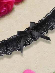 Set da 2 pezzi Reggicalze in pizzo sexy con fiocco, colore nero e rosso, anello elastico per coscia per feste, costumi di Ognissanti e San Valentino