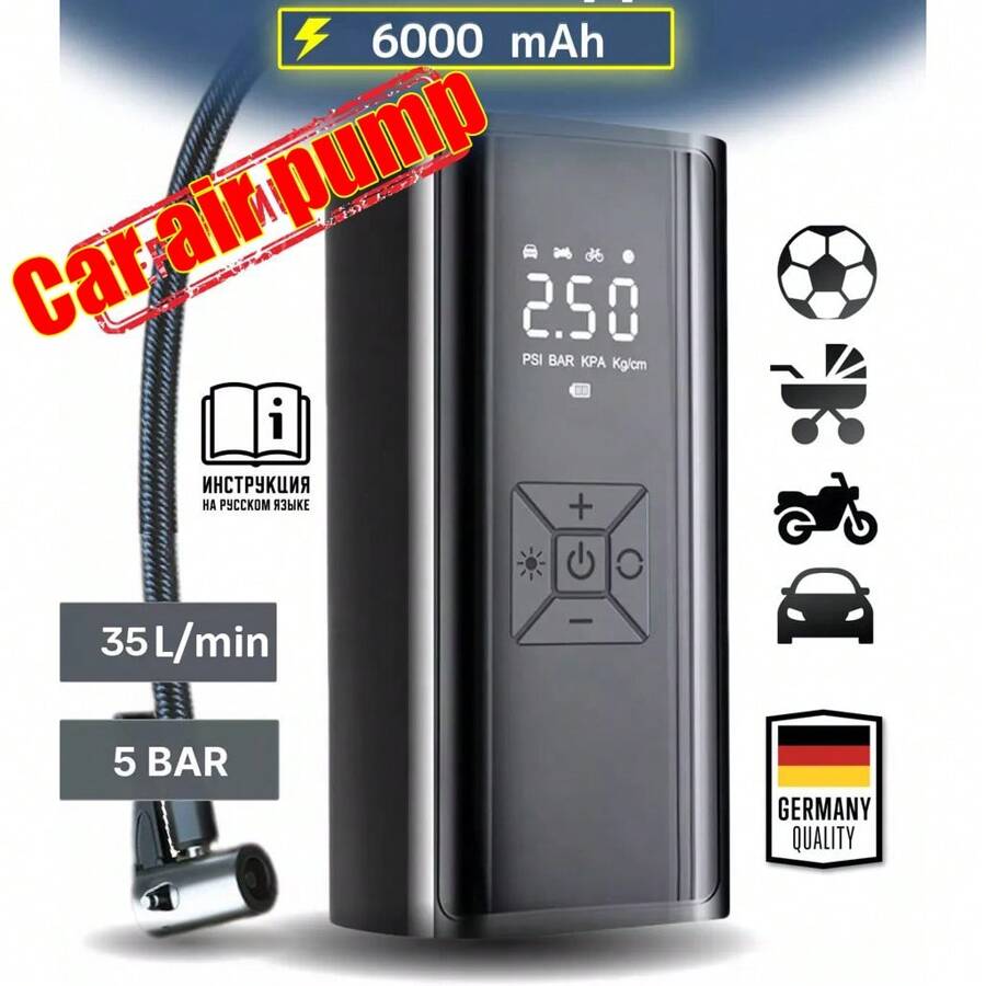 Tire Inflator Portable Air Compressor-150PSI Portable Air Pump, Accurate Pressure LCD Display, 3X Fast Inflation For Cars, Bikes & Motorcycle Tires, Balls - Không dây - Xem 1