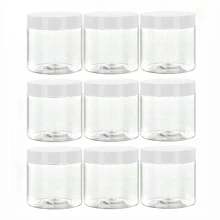 9pcs 7cm Diameter Plastic Storage Bottles With Lids, Paint/Ointment/Mask Jars, Eye Cream/Face Cream Bottles, PET Wide-Mouth Transparent Sample Packaging Bottles, Cosmetic Refillable Containers
