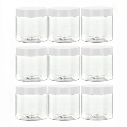 9pcs 7cm Diameter Plastic Storage Bottles With Lids, Paint/Ointment/Mask Jars, Eye Cream/Face Cream Bottles, PET Wide-Mouth Transparent Sample Packaging Bottles, Cosmetic Refillable Containers