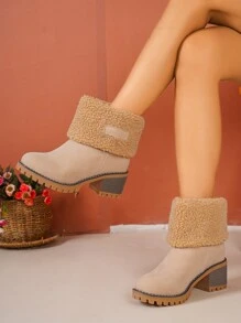 Ideal With Leggings, Women Outdoor Casual Thermal Lined Thickening Warm Wearable Platform Comfortable Snow Boots, Brown Ankle Boots High Heel Short Boots, Slip-On Winter Boots