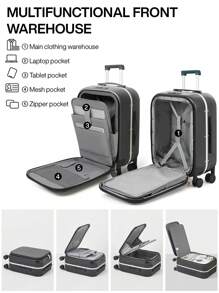 20 英寸前开式旅行箱铝制框架拉杆箱手提行李箱带笔记本电脑隔层和行李箱罩，适合商务旅行度假，岩灰色行李箱旅行箱防水手提行李箱手提行李箱度假冬季包适合学校学校配件学校用品 - 灰色 - 查看 8