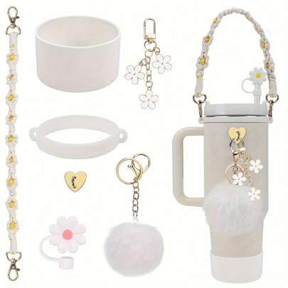Cup Accessories Set Compatible With Stanley Cup 30 Oz 40 Oz Include 1 Pc Water Bottle Handle Strap 1 Pc Siliocne Straw Cover 1 Pc Siliocne Cup Boot 2 Pcs Charms Accessories