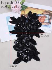 BNH1463 Best-Selling Pearl Embroidery With Rhinestones, In-Stock Apparel & Home Textile DIY Craft Supplies, New 3D Flower With Sequins Lace Fabric Accessory - Width: 21cm - Black - View 3