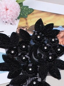 BNH1463 Best-Selling Pearl Embroidery With Rhinestones, In-Stock Apparel & Home Textile DIY Craft Supplies, New 3D Flower With Sequins Lace Fabric Accessory - Width: 21cm - Black - View 5