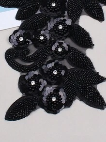 BNH1463 Best-Selling Pearl Embroidery With Rhinestones, In-Stock Apparel & Home Textile DIY Craft Supplies, New 3D Flower With Sequins Lace Fabric Accessory - Width: 21cm - Black - View 4