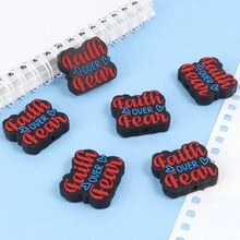 8 件/套“Faith”字母硅胶 Focak 珠，黑色背景红色文字，适用于钥匙扣、串珠、钢笔和其他 DIY 配件、散装珠宝制作手链项链手工艺品 - 矽膠焦點珠 - 查看 3