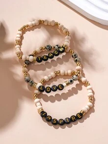 3 chiếc vòng tay nhiều lớp bằng gỗ và chữ Acrylic sáng tạo cổ điển, phù hợp cho cả nam và nữ, quà tặng cho ngày tựu trường/tốt nghiệp - vòng tay xếp chồng - Xem 4