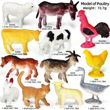 12 件迷你仿真农场动物玩具模型套装，包括绵羊、驴、牛、奶牛、公鸡、母鸡、马、山羊、兔子、小猫、小狗、鹅和其他小型农场家禽，教育学习玩具模型，生日和节日礼物 - 彩色 - 查看 14