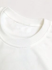 男士简约字母印花圆领长袖休闲运动衫 - 白色 - 查看 4