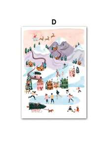 1 pezzo Quadro su tela con dipinto di regalo invernale natalizio, di un camino, motivi scandinavi, per decorazione della parete del soggiorno senza cornice