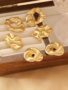 1 对时尚几何不对称钛金属耳钉耳环，复古不锈钢耳环，适合女士 - 彩色 - 查看 8