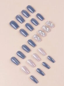 24pcs Short French Style Simple False Nails Set With 1pc Nail File And 1pc Jelly Gel Press On Nails Nail Supplies