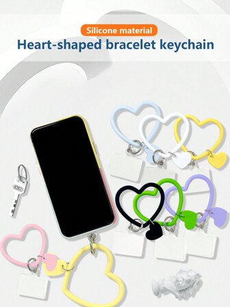 1pc Heart Shaped Mobile Phone Chain Lanyard Wrist Strap, Anti-Lost Wristband, Anti-Drop Wrist Strap, Portable Phone Keychain Gifts For Mother, Family, Friends, Birthday, Holiday Phone Charm