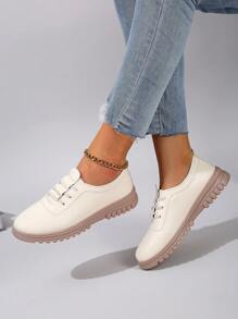 Damskie modne obuwie codzienne, płaskie trampki, sznurowane mokasyny, białe/beżowe buty typu Mary Jane, okrągłe noski, lekkie, miękkie, wygodne, swobodne, oddychające buty domowe