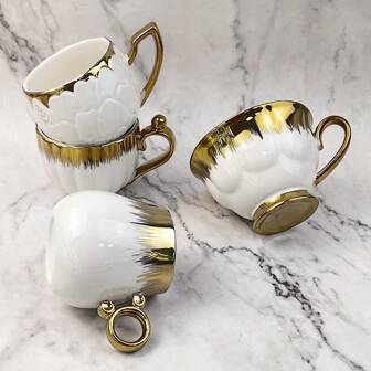 1 件白色镀金陶瓷杯，容量 200-240 毫升，适合在家或返校时喝咖啡、茶、饮用水