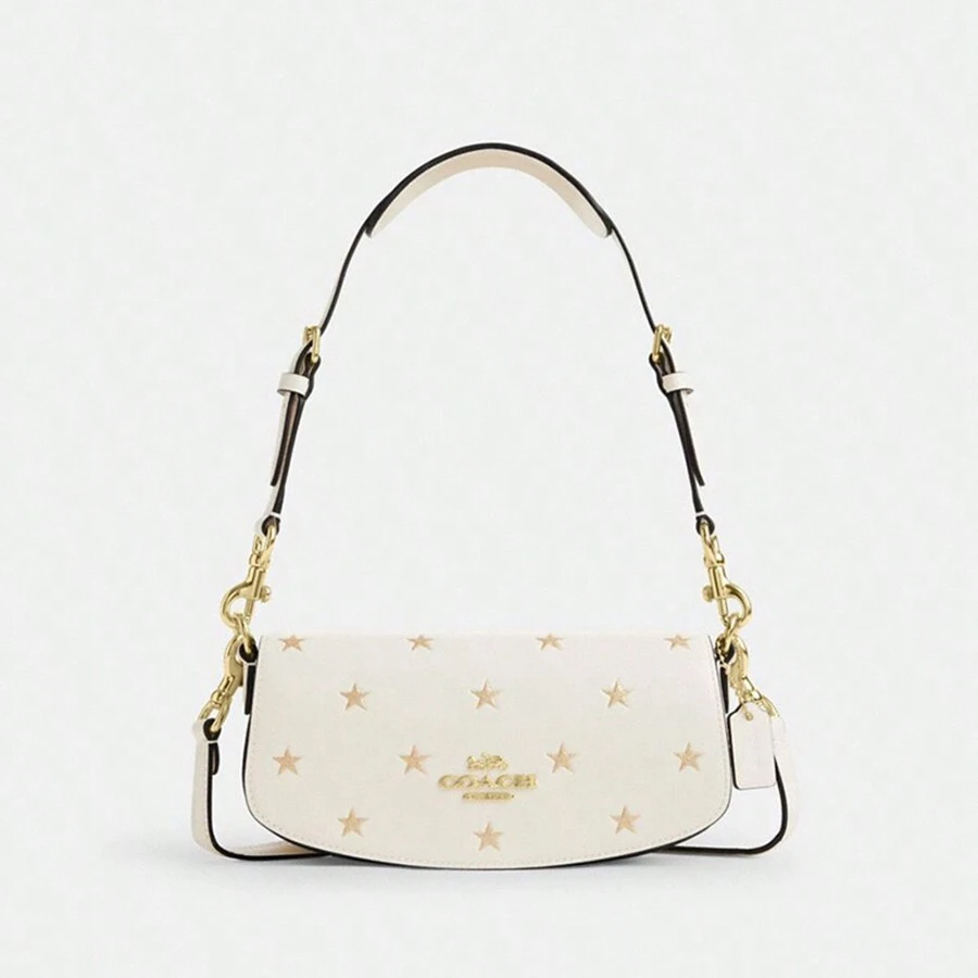 Coach Túi đeo vai nhỏ Andrea dành cho nữ, túi da thật có nút bấm, túi in hình ngôi sao, túi xách tay nữ. - trắng - Xem 1