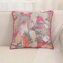 1 pièce Housse de coussin style palais motif Jacquard rose rouge perroquet, convient pour le salon, le canapé, la décoration de la chambre (sans remplissage)