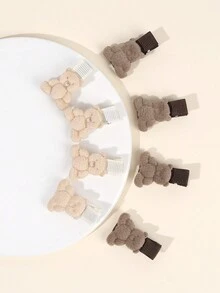 8 件装熊发夹，适合幼儿女孩，可爱米色卡其色熊鳄鱼夹纯色发夹纯色动物发夹儿童婴儿发饰 - 彩色 - 查看 5