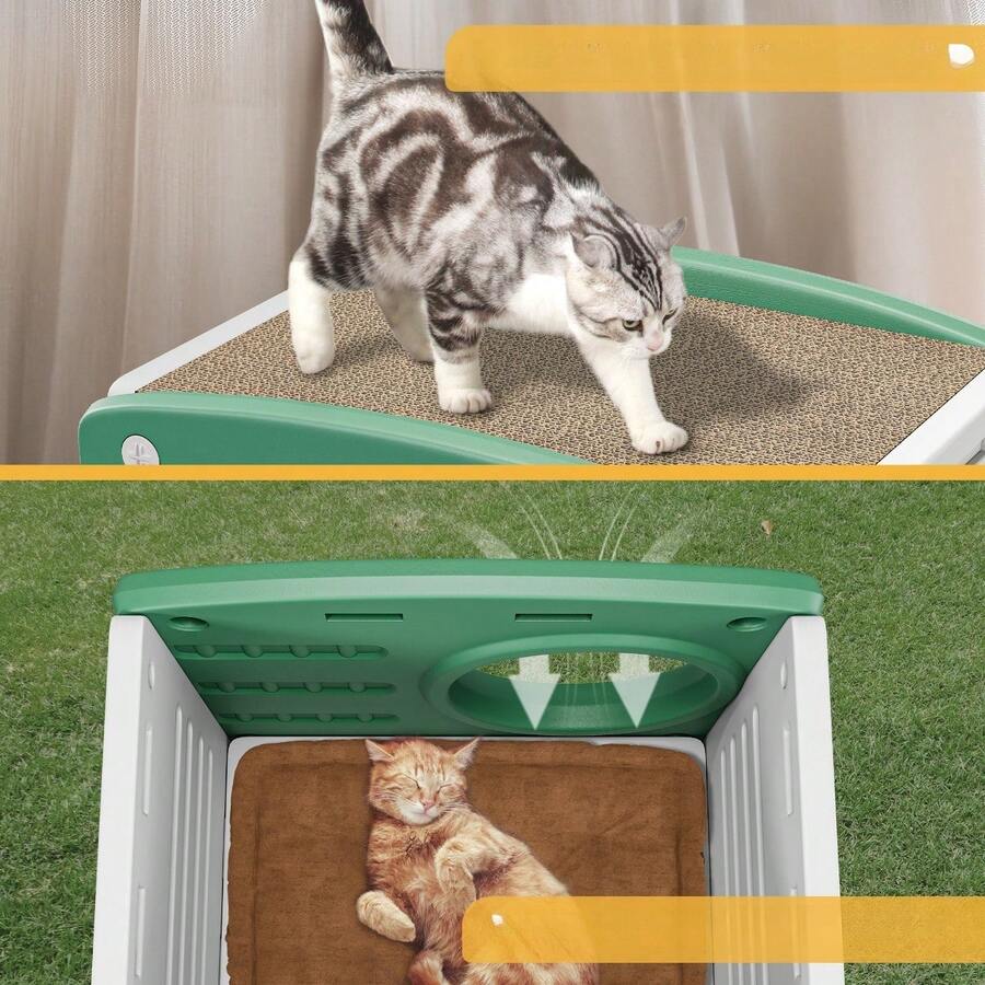 Green And Refreshing Cat Litter Box With Lid And Scratching Board For