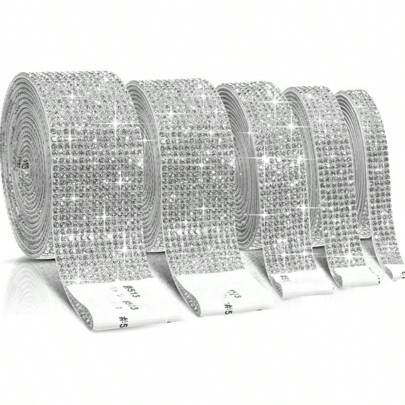 1-5Rolls Self Adhesive Crystal Rhinestone Rhinestone Roll Ribbon Bling Gemstone Strips Sticker Rhinestone For Craft With 2 Mm Rhinestone 4.5 Yards, DIY Event Car Phone Decoration (Silver), Stickers, Wall Decal, Vinyl Decal For Home Decorations, Spring Decoration Items Refresh Your Home, Festival Decoration Stickers Gifts Birthday Graduation Mirror Mirror Wall Wall Decor Room Decor Wall Mirror Mirror For Room Bathroom Decor Living Room Decor