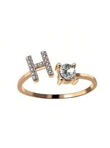 1 Stück modischer einstellbarer Ring mit 26 englischen Buchstaben Design aus kubischem Zirkonia, kreatives Geschenk für Frauen, Paar-Alltagsringe