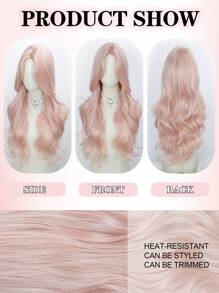 Front Spitzen Lange natürliche lockige Perücke, Mittelscheitel Perücke, Eine-Linie-Spitze 2,5*0,1 Hellrosa 30 Zoll, Halbgewebte Tages-Natürlich, Glatt und Realistisch Perücke