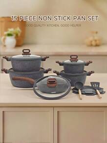 15 Stück/Set Antihaft-Aluminiumtopf-Set, Druckguss-Deckel, Mehrzweck-Kochgeschirr für Gas-/Induktionsherd, einfache Reinigung, geeignet für Heimkochen