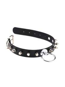 Colares de Rebite Góticos para Mulheres, Colar de Halloween para Meninas "E" Sombrias, Colar Gargantilha Fashion Punk de Couro PU com Vários Picos Colar Gargantilha Anel de Pescoço Joias Masculinas