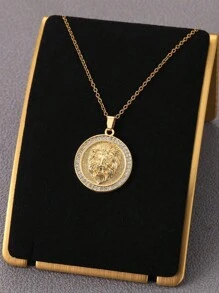 1 Pieza Collar de acero inoxidable con colgante de cabeza de león con brillo de circonita, joyería hip-hop para hombres