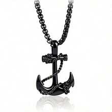 1pc Stainless Steel Vintage Anchor Pendant Necklace, Suitable For Everyday Wear