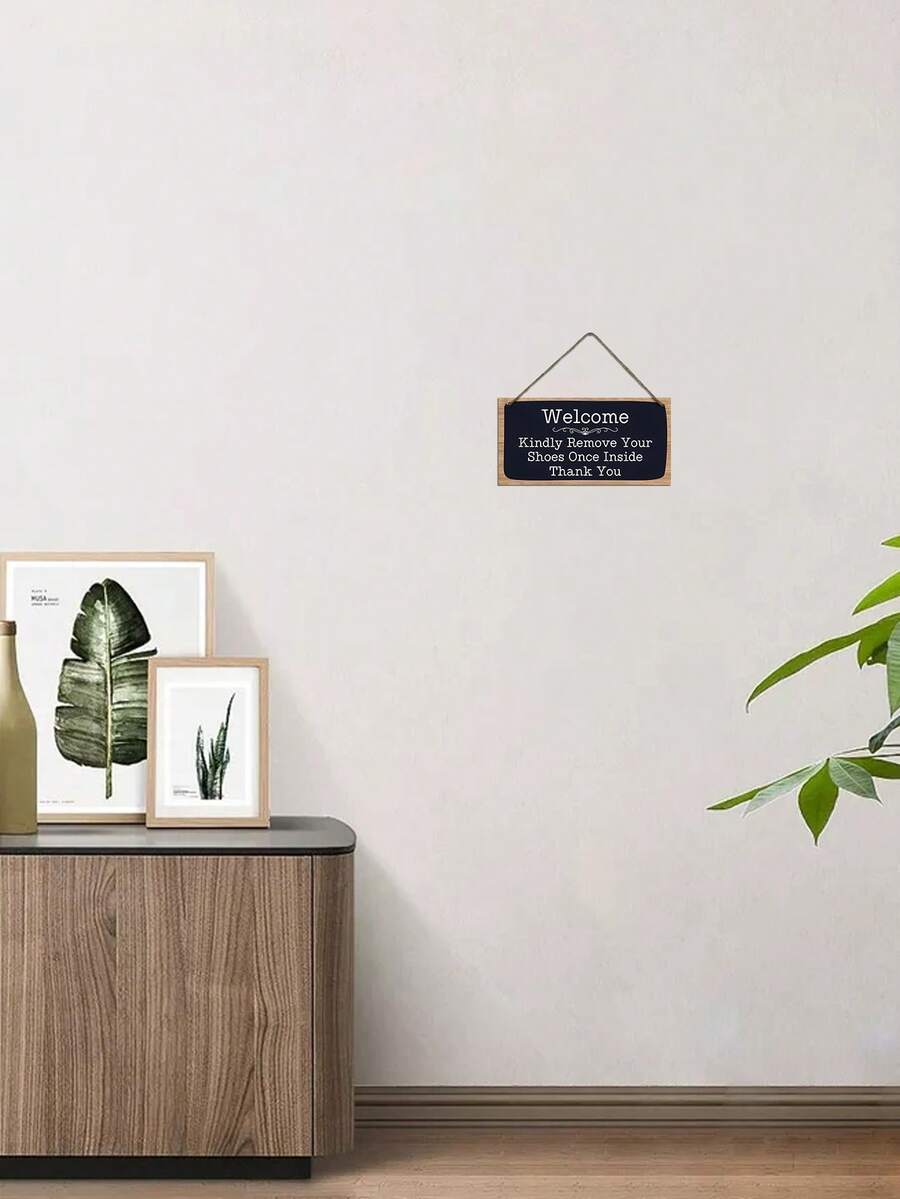 1pc Wooden Sign Board, With Polite Shoe Removal Info For Home