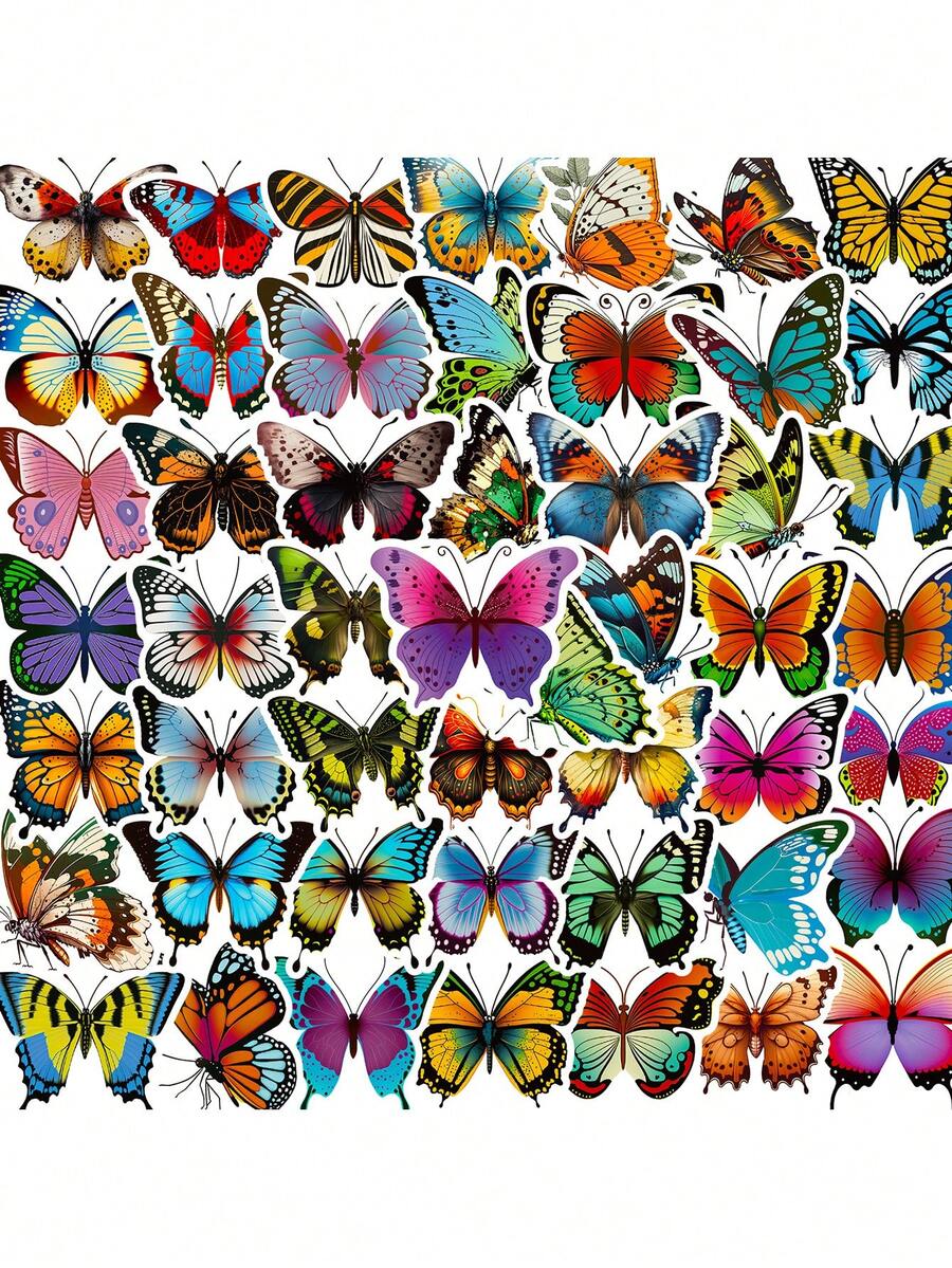 50pcs Butterfly Stickers For Kids, Assorted Beautiful Dazzling Colorful