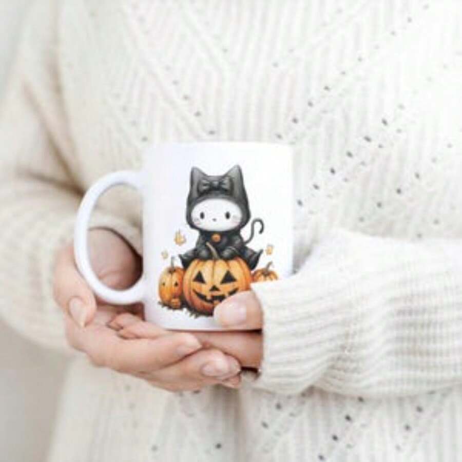 Halloween Mug: 11 Oz Hello Cat Costume On Pumpkin, Perfect For Cozy Coffee Moments, A Unique Halloween Gift. Christmas Gifts Mugs Coffee Mug - 1 - 查看 1