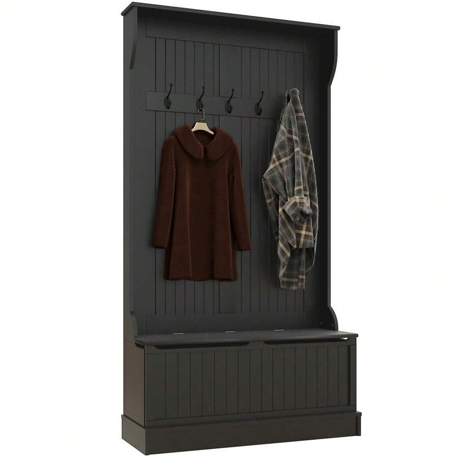 3In1 Entryway Hall Tree With Storage Bench, Coat Rack With