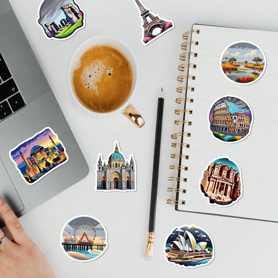 50Pcs World Tourist Attractions Graffiti Waterproof Stickers, Cute