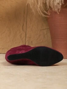 Botas altas de punta puntiaguda y tacón de cuña de marca europea de talla grande, botas sencillas de mujer con cierre de cordones para otoño/invierno
