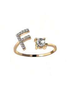 1 Stück modischer einstellbarer Ring mit 26 englischen Buchstaben Design aus kubischem Zirkonia, kreatives Geschenk für Frauen, Paar-Alltagsringe