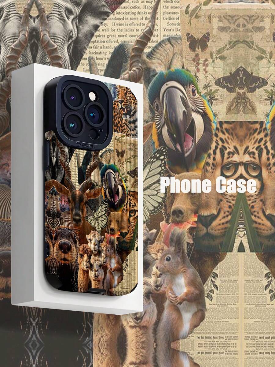 1 件可爱动物拼布垂直条纹仿皮手机保护壳适用于 iPhone 和三星旗舰机型 - 彩色 - 查看 1