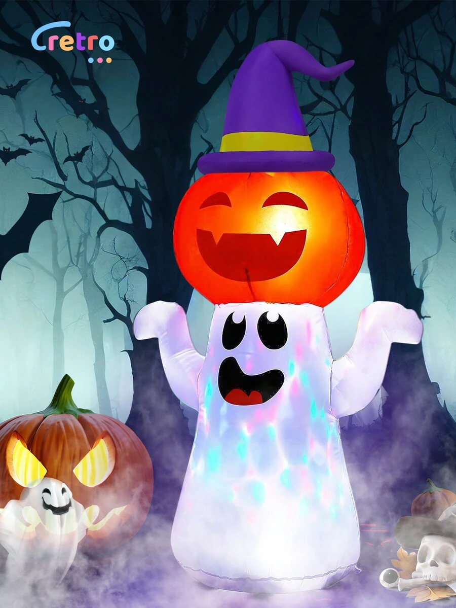CcRetro  Inflable Halloween, Inflables Halloween Exterior, Halloween Decoracion con Fantasma y Calabazas, Halloween Inflable con Luces LED, para Patio, Fiestas, Decoración Halloween(1.5M) - Multicolor - Ver 1