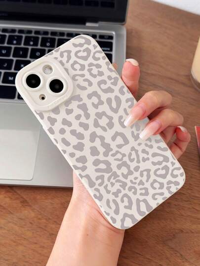 1 件简约经典豹纹猫眼复古白色全覆盖手机壳适用于 11/12/13/14/15 Pro Max