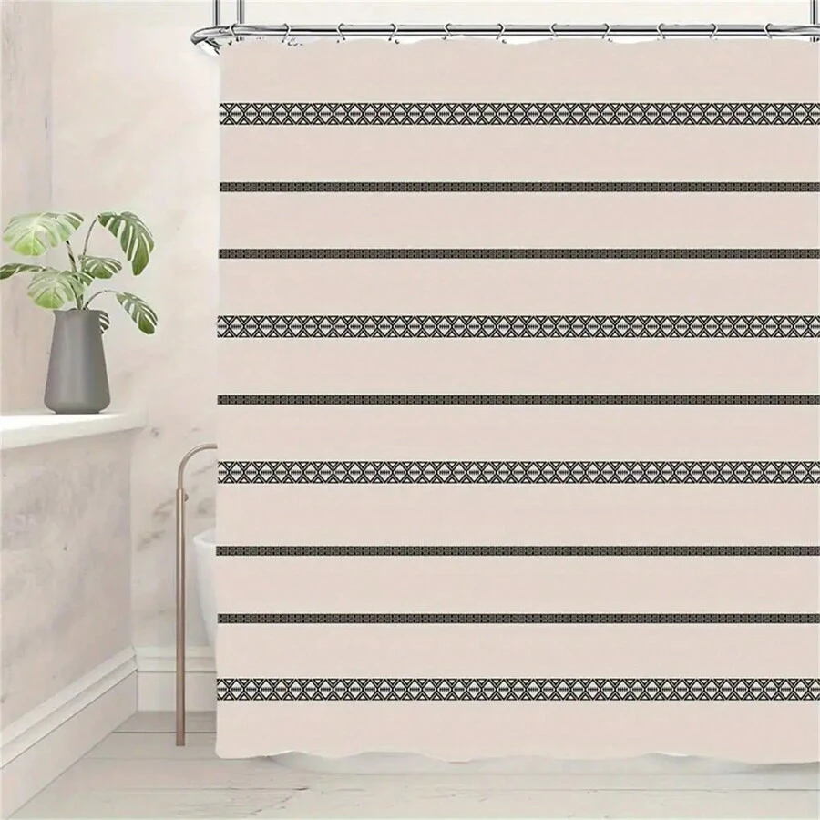 1 件浴室简约装饰浴帘，黑白钻石图腾锯齿线浴帘，装饰浴帘，防水防霉浴帘，带 12 个挂钩 - 彩色 - 查看 1