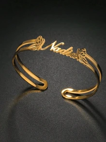 1 st. Goud Zilver Aangepaste Naam Armband Dames Meisjes Roestvrij Staal Aangepaste Naam Vlinder Verstelbare Achterkant Armband Sieraden Cadeau Thanksgiving Kerstmis